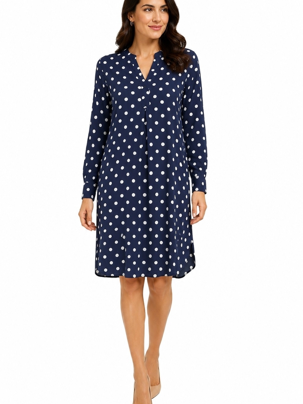 Lands' End Navy and White Polka Dot Dress Women's Size M
